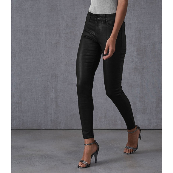 Reiss Denim - REISS Black Coated Skinny Jeans Size 29 | Faux Leather High Rise